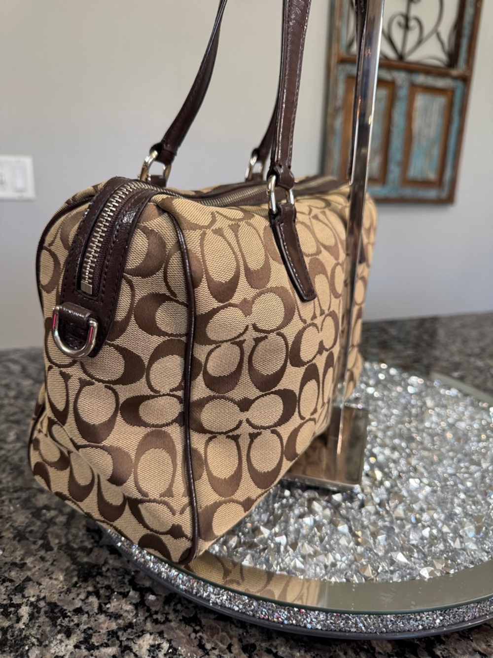 Coach Nancy satchel Signature Canvas Satchel with Dark Brown patent Trim - Picture 5 of 14